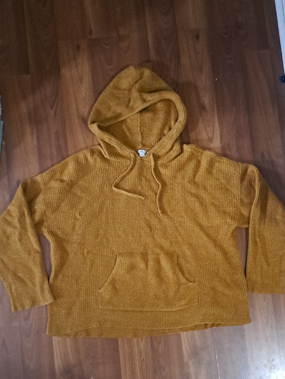 aerie Mustard Yellow Hooded Knit Pullover
